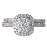 10K White Gold Diamond Cluster Engagement Ring And Wedding Band 0.94Ctw
