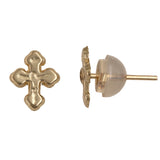 10K Yellow Solid Gold Micro Cross Studs Jesus Crucifix Engraving