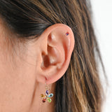 14K Yellow Gold Multi Color Gemstones Flower Design Earrings