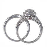 10K White Gold Diamond Cluster Engagement Ring And Wedding Band 0.94Ctw