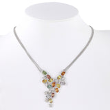 14K White Gold Multiple Gemstones And Diamonds Earrings And Necklace Jewelry Set