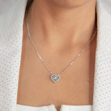 10K White Solid Gold Twisted Curb Link Chain Diamond Heart Charm Necklace