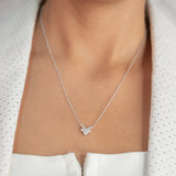 10K White Solid Gold 3 Diamond Pendant Dainty Beautiful Necklace For Her