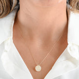 10k Yellow Gold Mother of Pearl Carved Rose Pendant, delicately paired with a dainty chain necklace