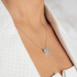 10K White Solid Gold Twisted Curb Link Chain Diamond Heart Charm Necklace