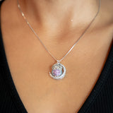 18K White Gold Diamond, Topaz And Mystic Quartz Owl With moon Design Dainty Box Chain Necklace