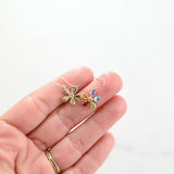 14K Yellow Gold Multi Color Gemstones Flower Design Earrings