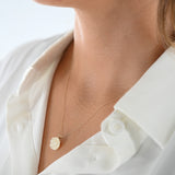 10k Yellow Gold Mother of Pearl Carved Rose Pendant, delicately paired with a dainty chain necklace