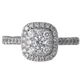 10K White Gold Diamond Cluster Engagement Ring And Wedding Band 0.94Ctw