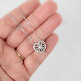 10K White Solid Gold Twisted Curb Link Chain Diamond Heart Charm Necklace