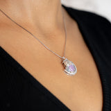 18K White Gold Diamond, Topaz And Mystic Quartz Owl With moon Design Dainty Box Chain Necklace