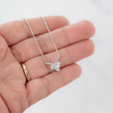 10K White Solid Gold 3 Diamond Pendant Dainty Beautiful Necklace For Her