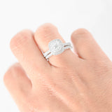 10K White Gold Diamond Cluster Engagement Ring And Wedding Band 0.94Ctw