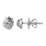 14k White Gold Diamond Hexagonal Motif Ring and Earring Jewelry Set