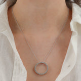 10k White Gold Round Brilliant Diamond Circle Charm Pendant