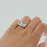 18k Engraved White Gold Dual Row Princess Cut Diamond Ring
