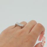 18k Engraved White Gold Dual Row Princess Cut Diamond Ring