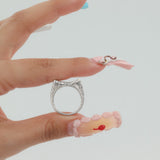 18k Engraved White Gold Dual Row Princess Cut Diamond Ring
