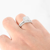 10K White Gold Diamond Cluster Engagement Ring And Wedding Band 0.94Ctw