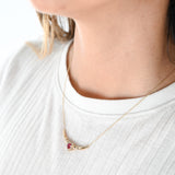 14 Yellow Gold Diamond And Ruby Necklace, Earrings And Ring Jewelry Set