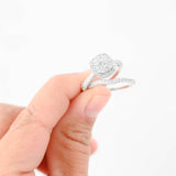 10K White Gold Diamond Cluster Engagement Ring And Wedding Band 0.94Ctw