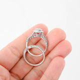 10K White Gold Diamond Cluster Engagement Ring And Wedding Band 0.94Ctw