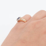Ladies Estate 14K Yellow Gold Blue Topaz Gemstone & Diamond Sunburst Halo Ring