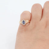 Ladies Estate 14K Yellow Gold Blue Topaz Gemstone & Diamond Sunburst Halo Ring