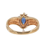 Ladies Estate 14K Yellow Gold Blue Topaz Gemstone & Diamond Sunburst Halo Ring