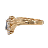Ladies Estate 14K Yellow Gold Blue Topaz Gemstone & Diamond Sunburst Halo Ring