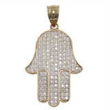 Colgante de mano de Hamsa de circonita cúbica de oro amarillo de 14k / Hamsa de oro real / Colgante de oro macizo