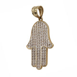 Colgante de mano de Hamsa de circonita cúbica de oro amarillo de 14k / Hamsa de oro real / Colgante de oro macizo