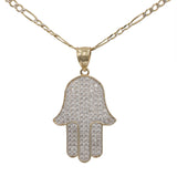 Colgante de mano de Hamsa de circonita cúbica de oro amarillo de 14k / Hamsa de oro real / Colgante de oro macizo