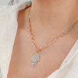 Colgante de mano de Hamsa de circonita cúbica de oro amarillo de 14k / Hamsa de oro real / Colgante de oro macizo