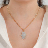 Colgante de mano de Hamsa de circonita cúbica de oro amarillo de 14k / Hamsa de oro real / Colgante de oro macizo