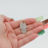 Colgante de mano de Hamsa de circonita cúbica de oro amarillo de 14k / Hamsa de oro real / Colgante de oro macizo