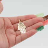Colgante de mano de Hamsa de circonita cúbica de oro amarillo de 14k / Hamsa de oro real / Colgante de oro macizo