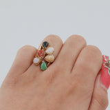 14k Yellow Gold Multi-colored Stone Cocktail Ring