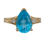 14k Yellow Gold Blue Topaz and Diamond Cocktail Ring