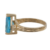 14k Yellow Gold Blue Topaz and Diamond Cocktail Ring