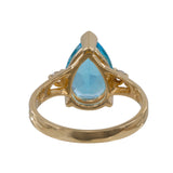 14k Yellow Gold Blue Topaz and Diamond Cocktail Ring