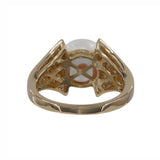 14k Yellow Gold Pearl and Single-cut Diamonds Cocktail Ring