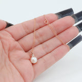 14k Rose Gold Dainty Rope Pearl and Diamond Necklace
