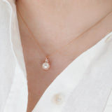 14k Rose Gold Dainty Rope Pearl and Diamond Necklace