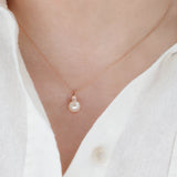 14k Rose Gold Dainty Rope Pearl and Diamond Necklace