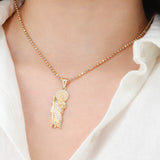 14k Yellow Gold St. Jude/San Judas Pendant with Cubic Zirconia