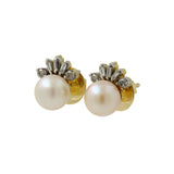 Conjunto de aretes y anillos de diamantes y perlas color crema de oro amarillo de 14 quilates para mujer