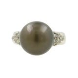14K White Gold Black Tahitian Pearl & Diamond Accent Band Ring