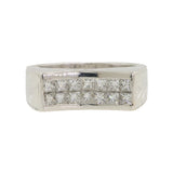 18k Engraved White Gold Dual Row Princess Cut Diamond Ring