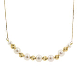 14k Yellow Gold Pearl & Moon-Cut Bead Diamond-Cut Rolo Necklace